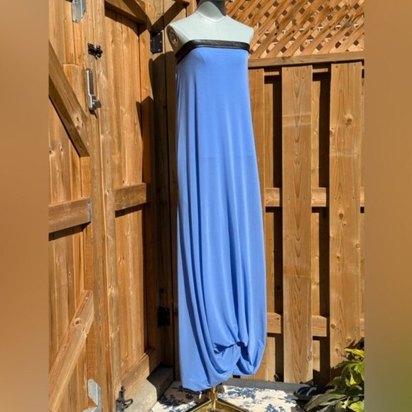 🆕 RAT & BOA 🧿 NWOT Antonie Blue Draped Maxi Dress with Leather Belt, Sz XXS/XS - Picture 3 of 14